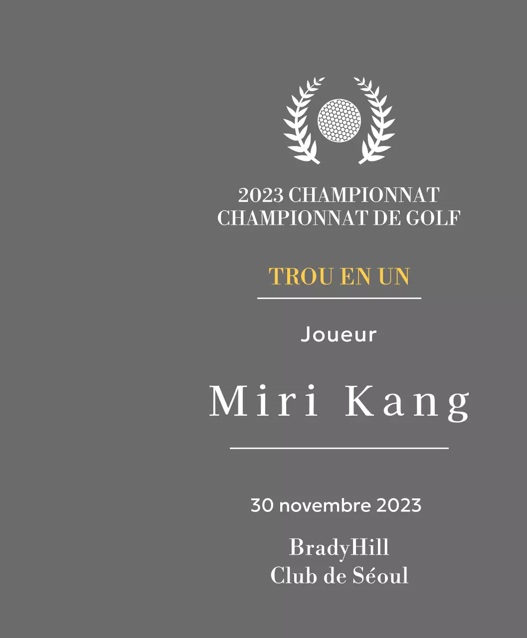 Plaque du gagnant d'un trou d'un coup au golf avec balle de golf et couronne de laurier (illustration)