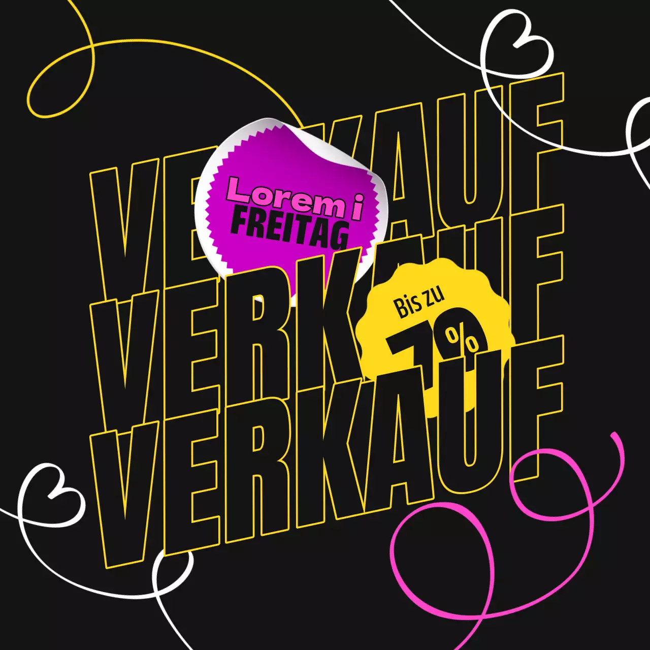 Werben Sie für einen kitschigen Black Friday-Ausverkauf in Gelb und Pink