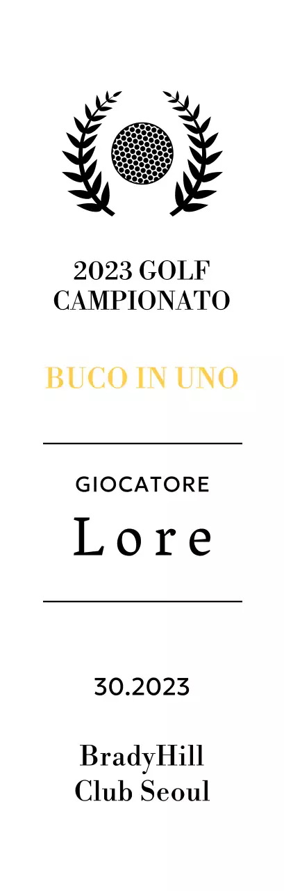 Targa per il vincitore del golf hole-in-one con illustrazione di pallina da golf e corona d'alloro