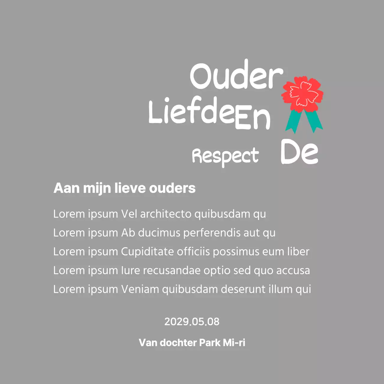 Moederdag kalligrafie met rode anjer illustratie