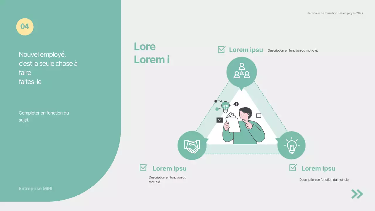 Matériel de formation pour le séminaire d'intégration des nouveaux employés, simple et écologique