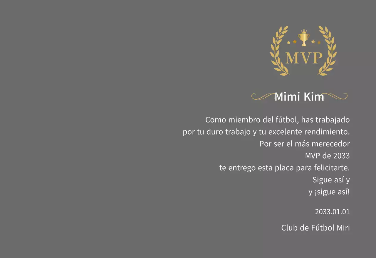 Placa del campeonato con laureles dorados y trofeo