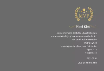 Placa del campeonato con laureles dorados y trofeo