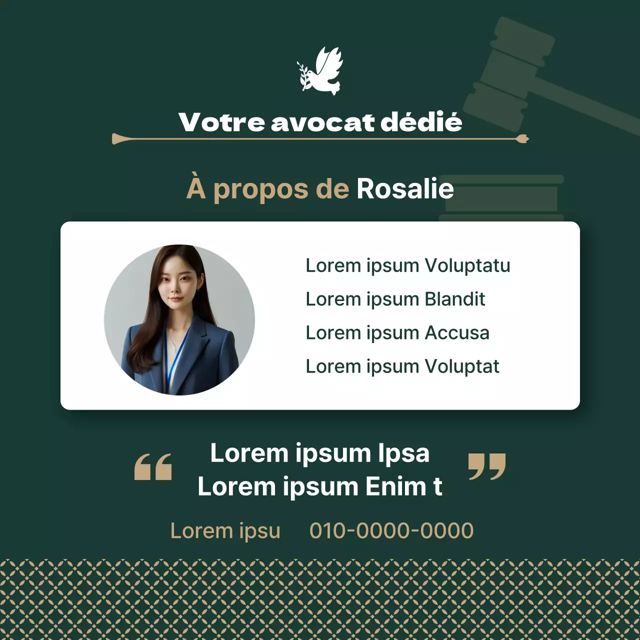 Promouvoir un cabinet d'avocat moderne en kaki et or