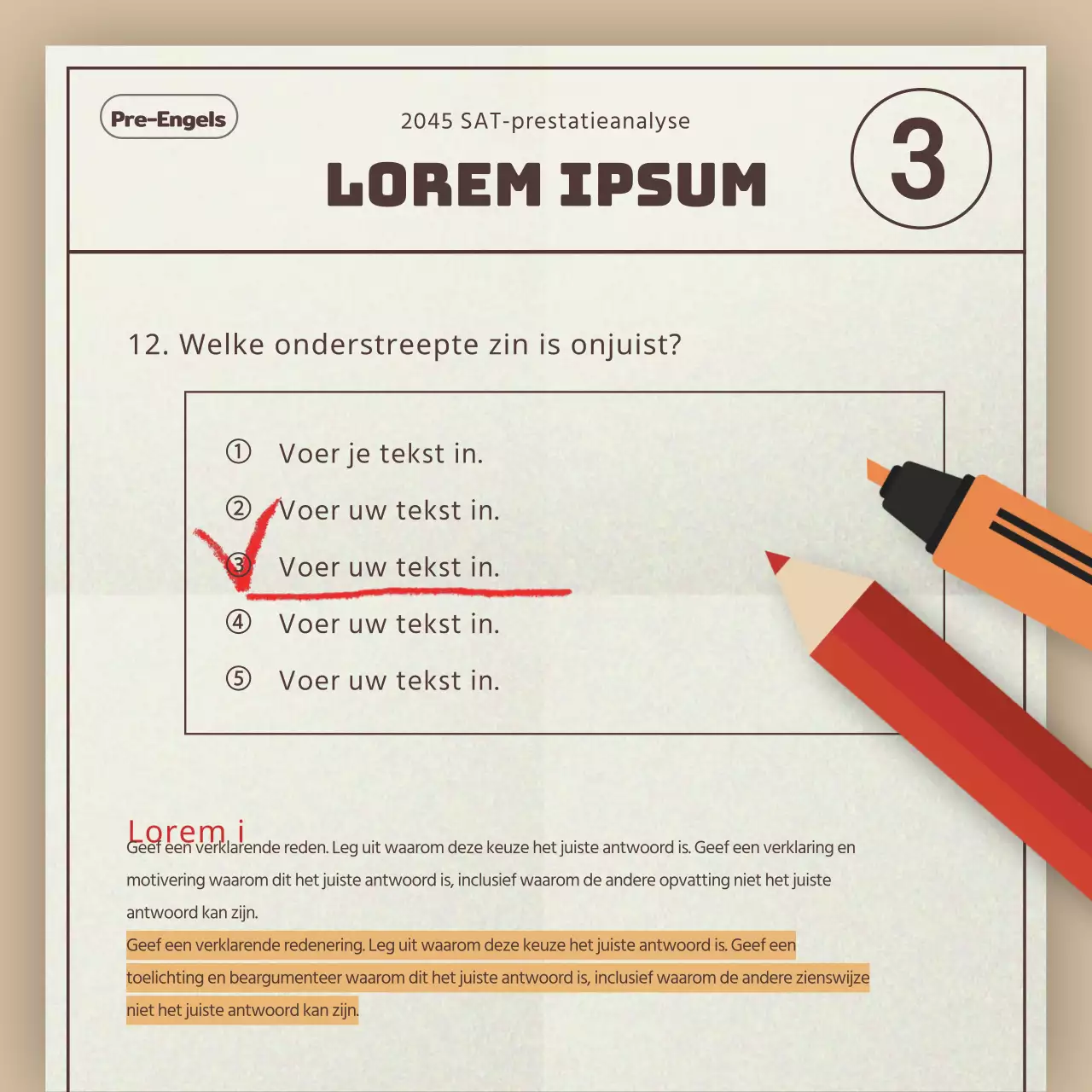 Een eenvoudig beige en rood trendanalyserapport voor SAT-examens voor academies