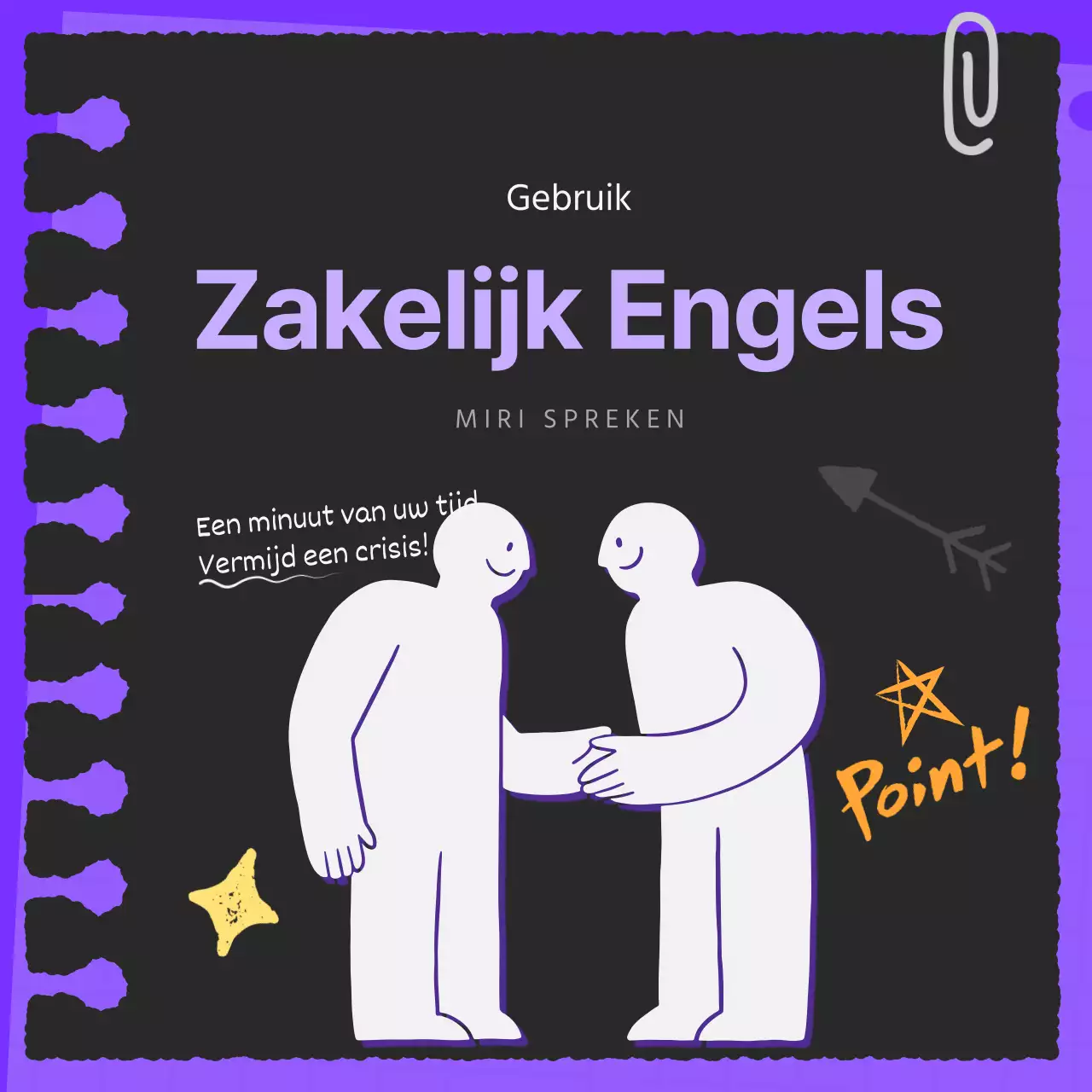 Promoot eenvoudig zakelijk Engels in zwart-wit en paars