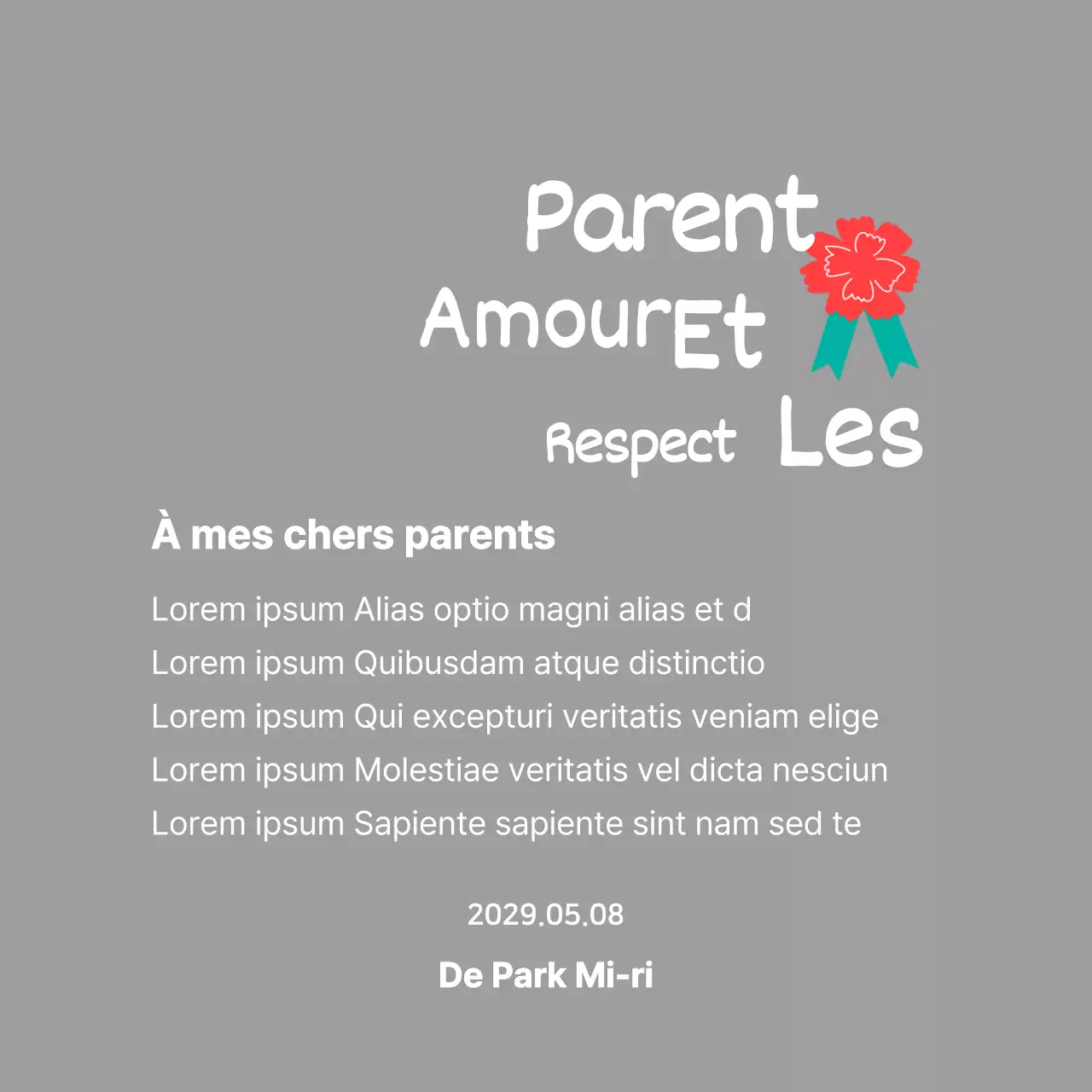 Calligraphie de la fête des mères avec illustration d'un œillet rouge