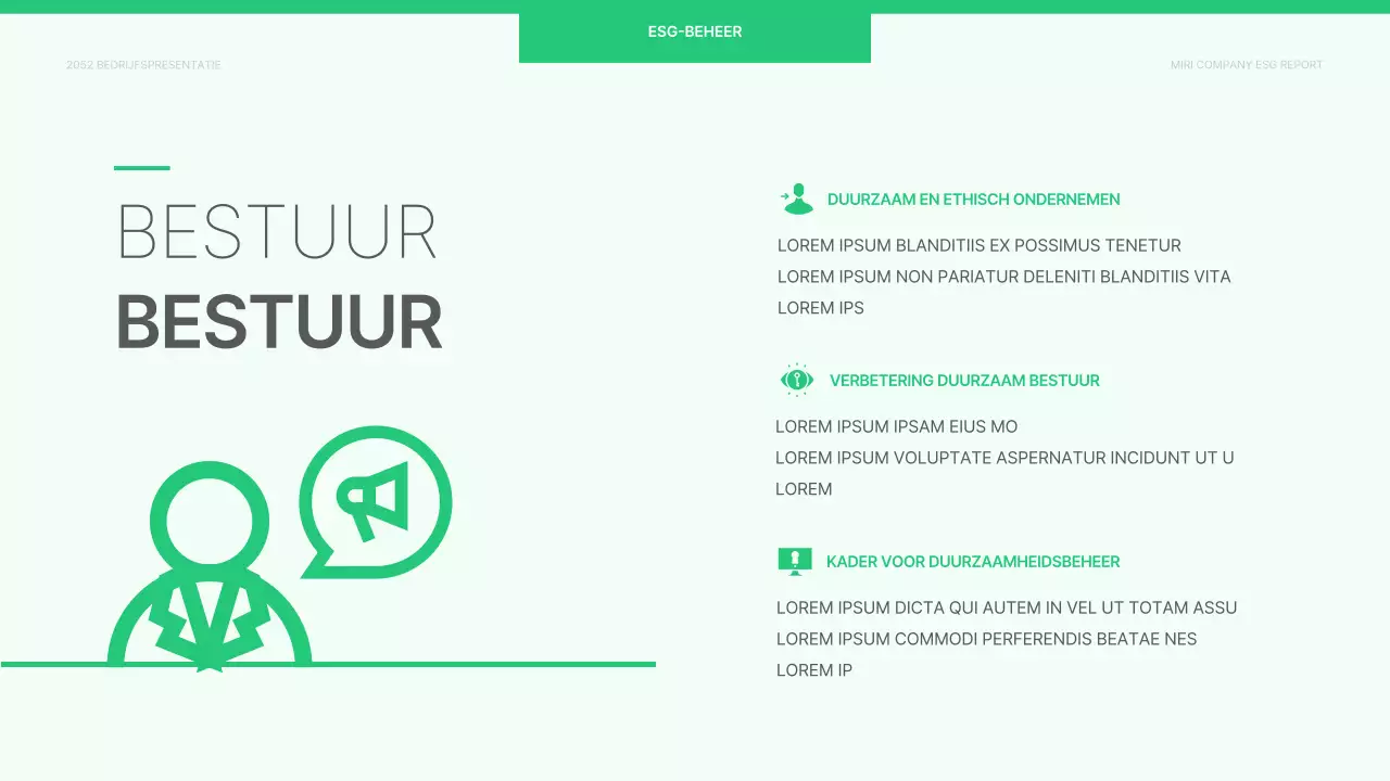Een eenvoudig ESG-bedrijfsrapport in chartreuse en wit