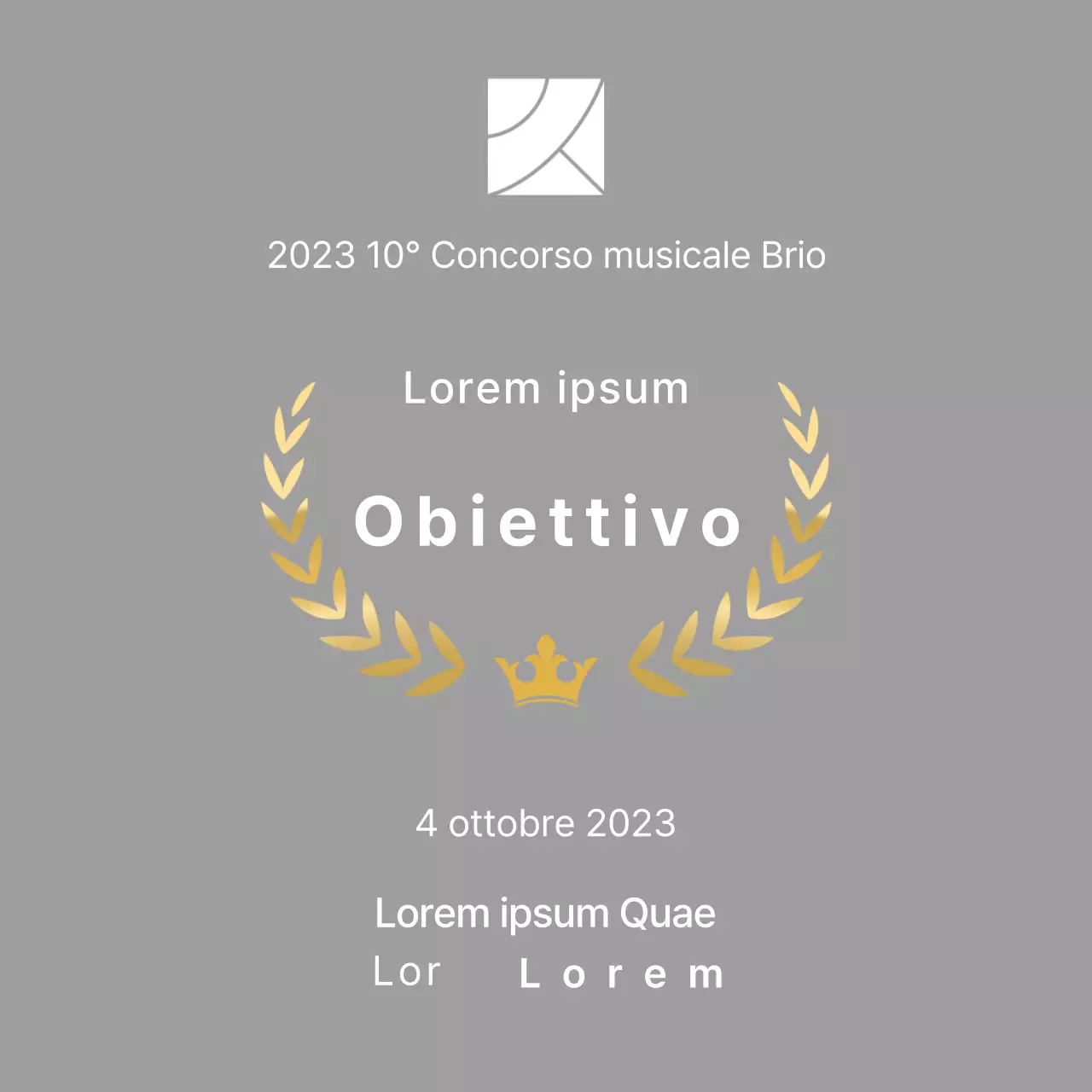 Targa per il vincitore del concorso con illustrazione delle linee di alloro e della corona