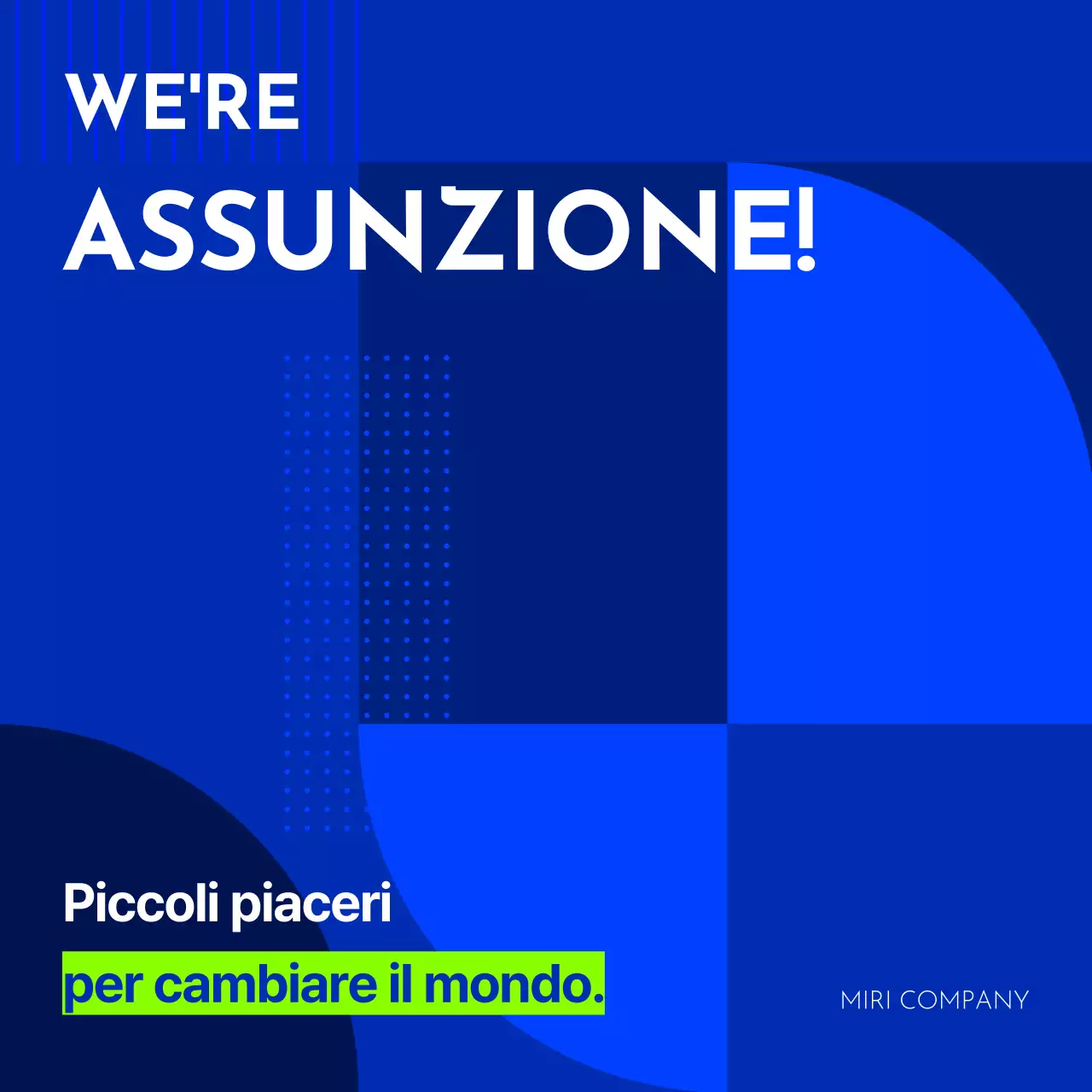 Un annuncio di lavoro minimalista in blu e chartreuse