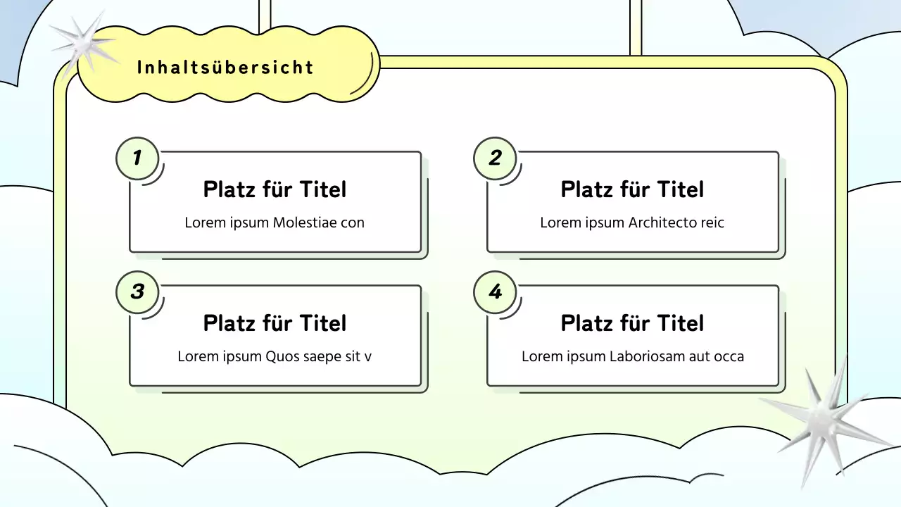 Kitschige Angebotspräsentation mit hellblauem und gelbem Hintergrund