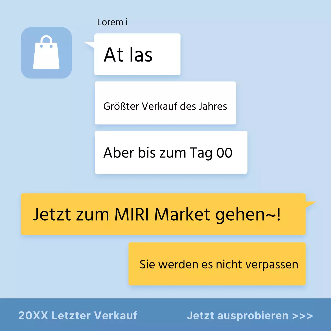 Parodie einer Verkaufsanzeige in Hellblau und Gelb