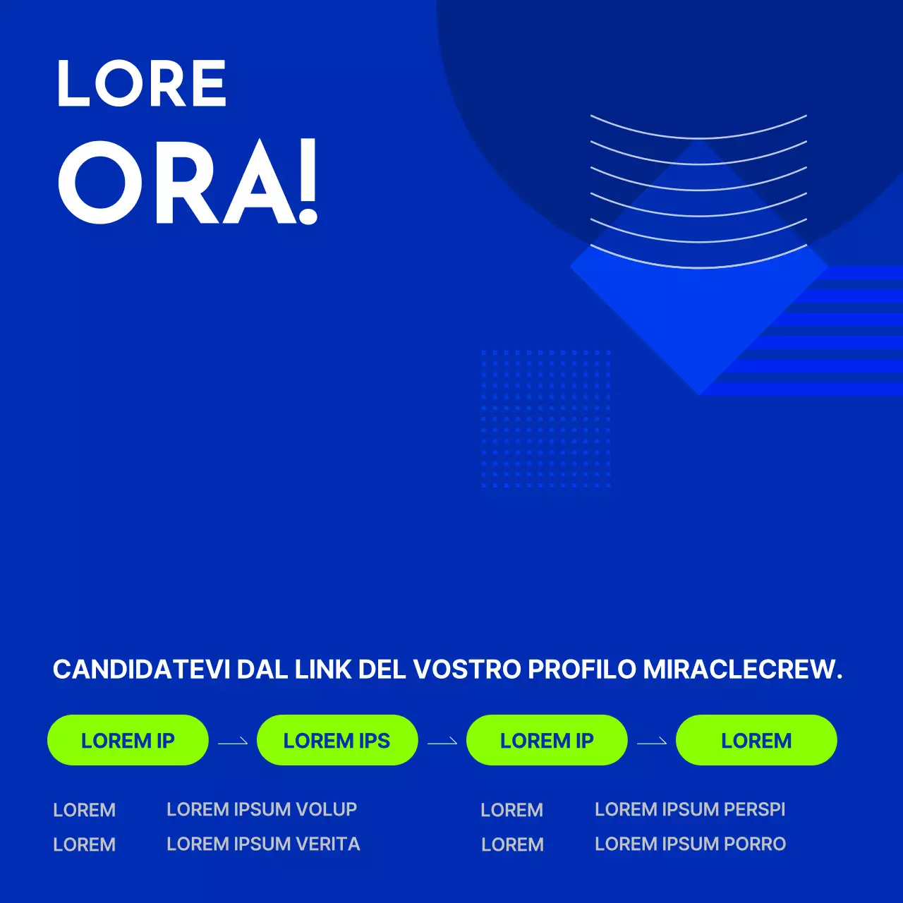 Un annuncio di lavoro minimalista in blu e chartreuse