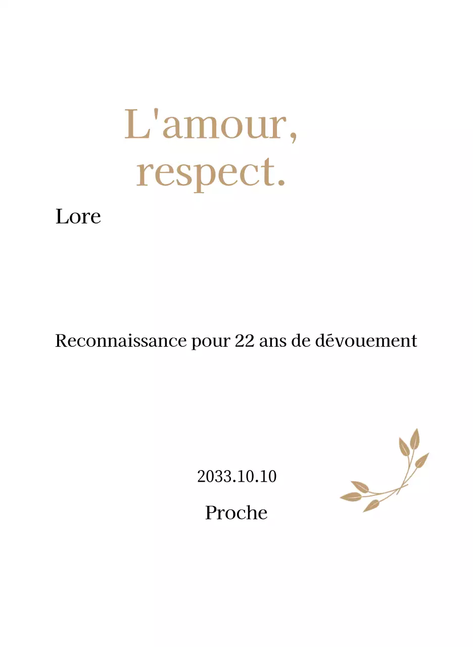 Plaque de remerciement classique avec or et feuilles