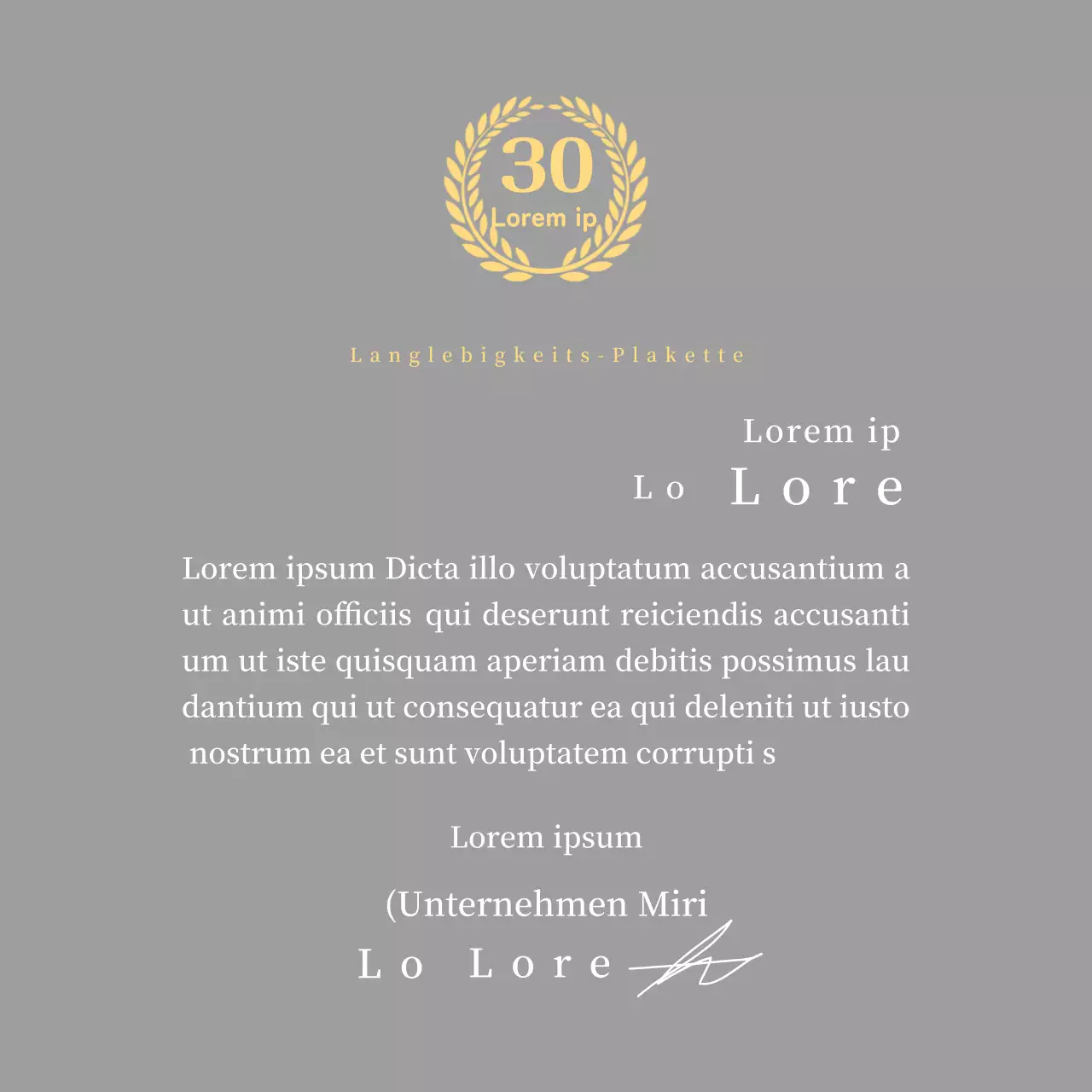 Firmenjubiläumsplakette mit Lorbeersymbol Konzept