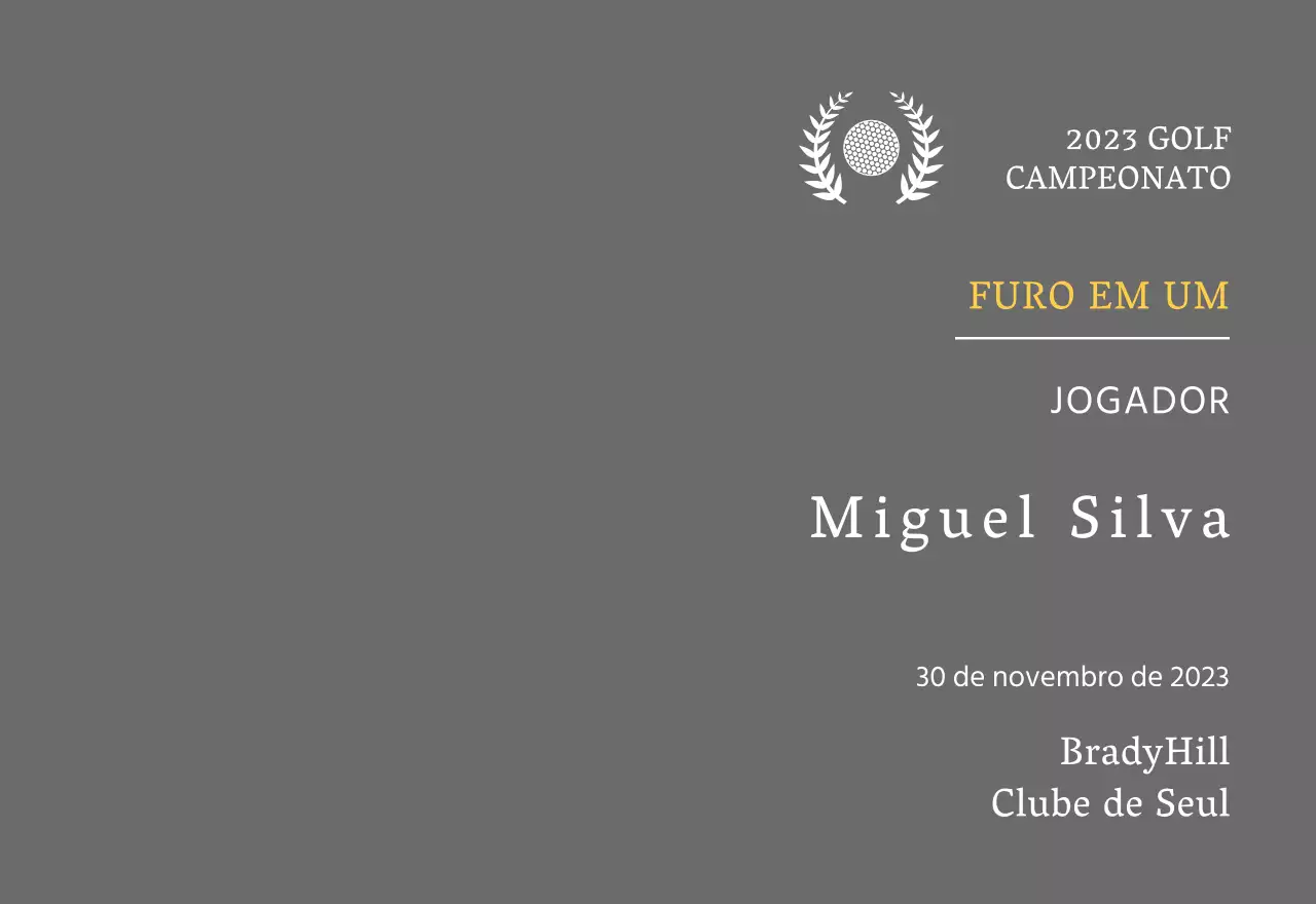 Placa de vencedor de jogador de golfe "hole-in-one" com bola de golfe e ilustração de coroa de louros