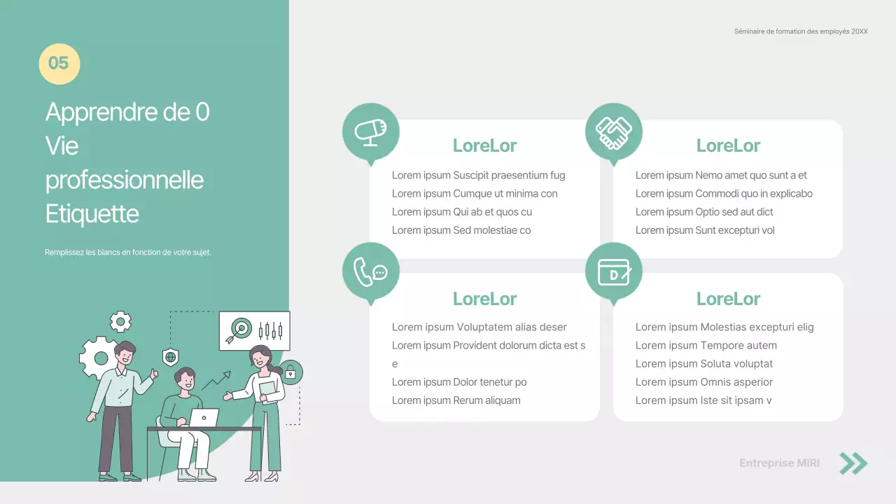 Matériel de formation pour le séminaire d'intégration des nouveaux employés, simple et écologique
