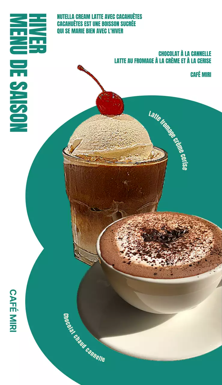 Promouvoir un menu de café mignon avec une typographie turquoise