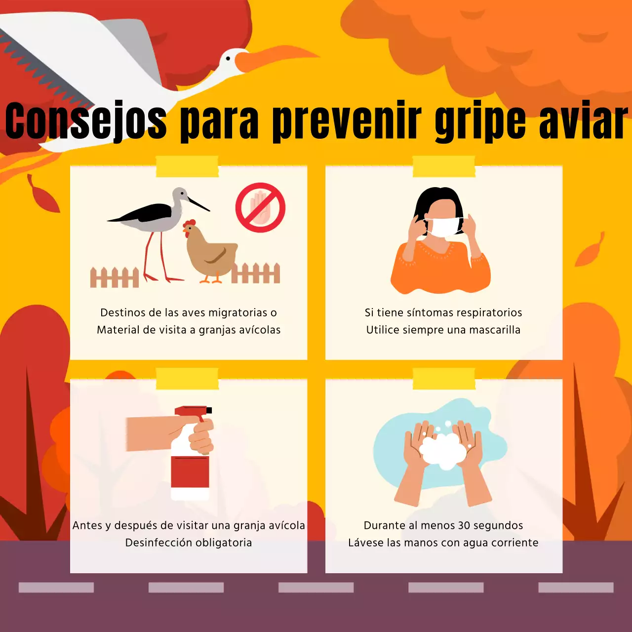 Guía de seguridad de la fauna natural en naranja y amarillo