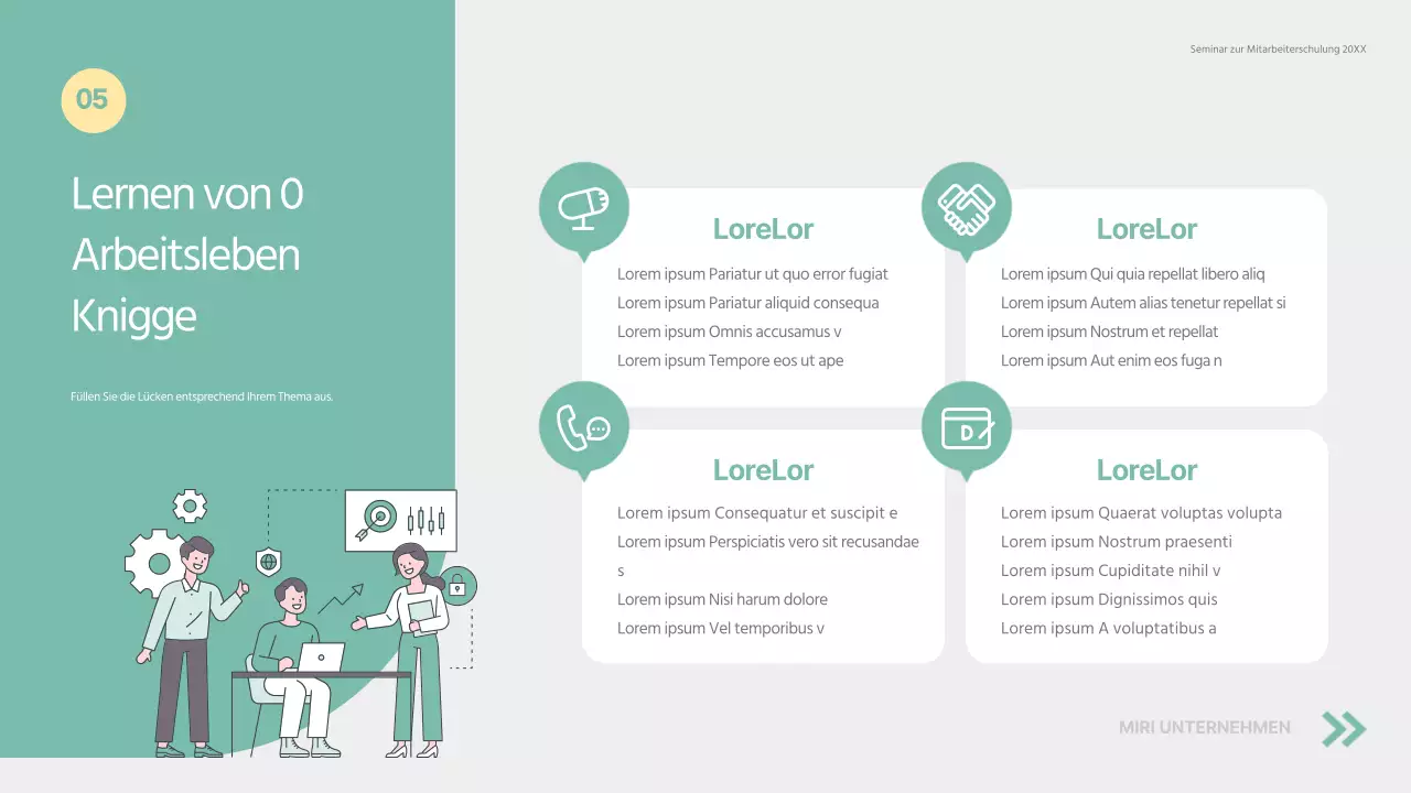 Grünes und einfaches Schulungsmaterial für das Einführungsseminar für neue Mitarbeiter