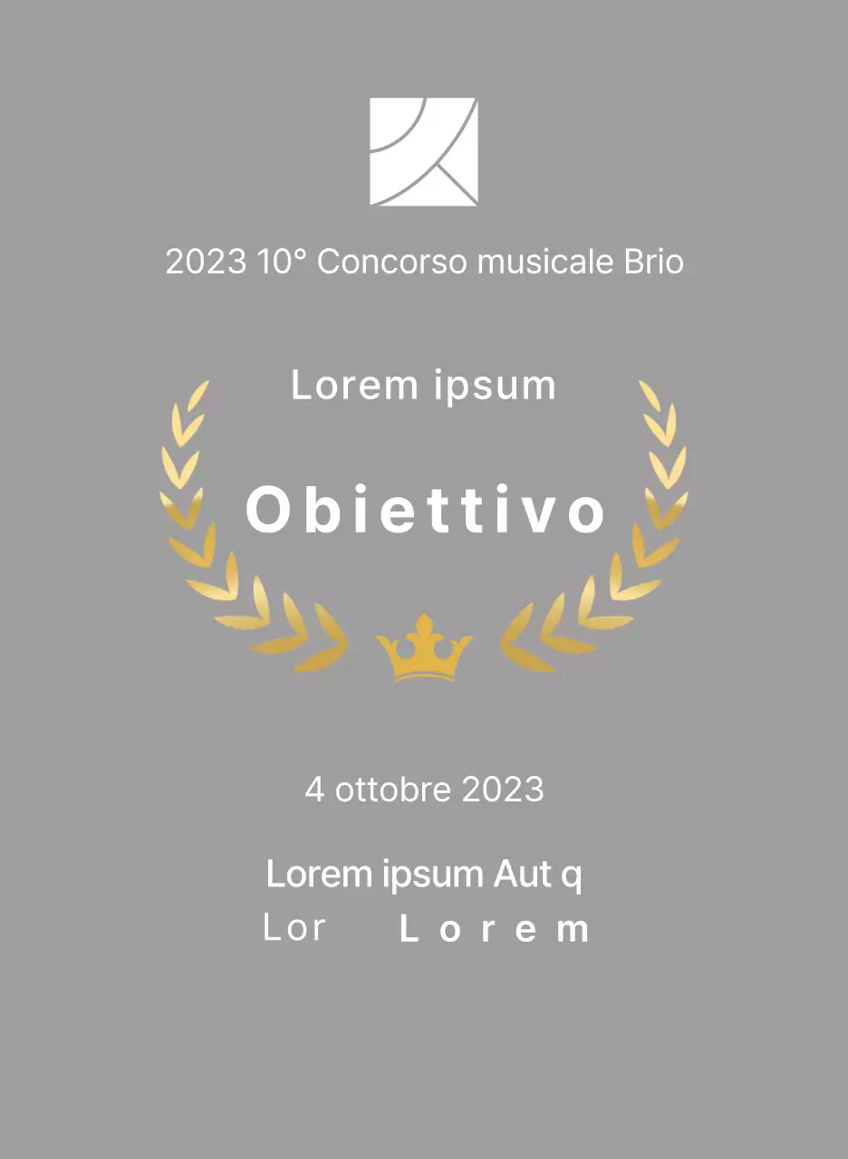 Targa per il vincitore del concorso con illustrazione delle linee di alloro e della corona