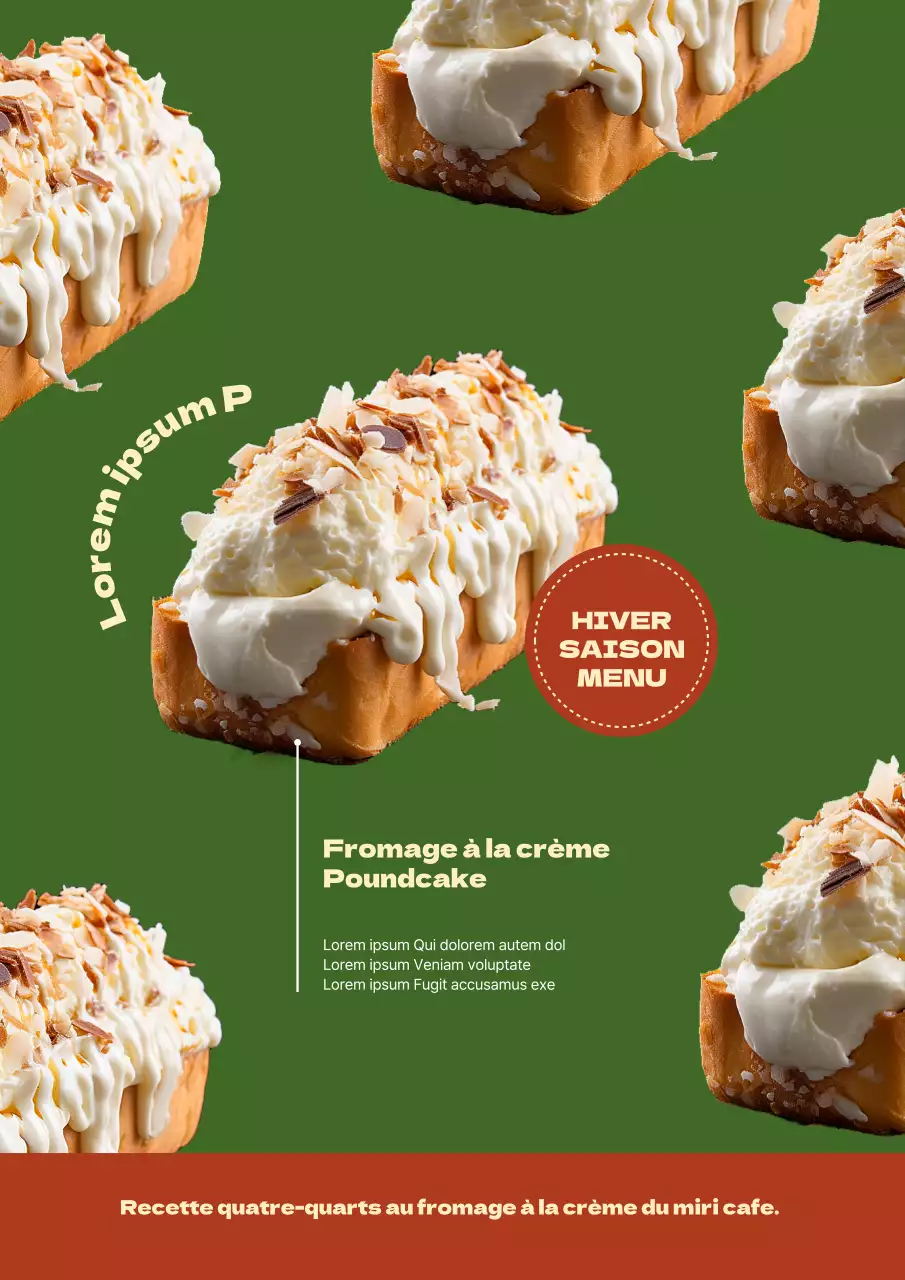 Promouvoir un menu de dessert de vacances vintage sur fond rouge et vert