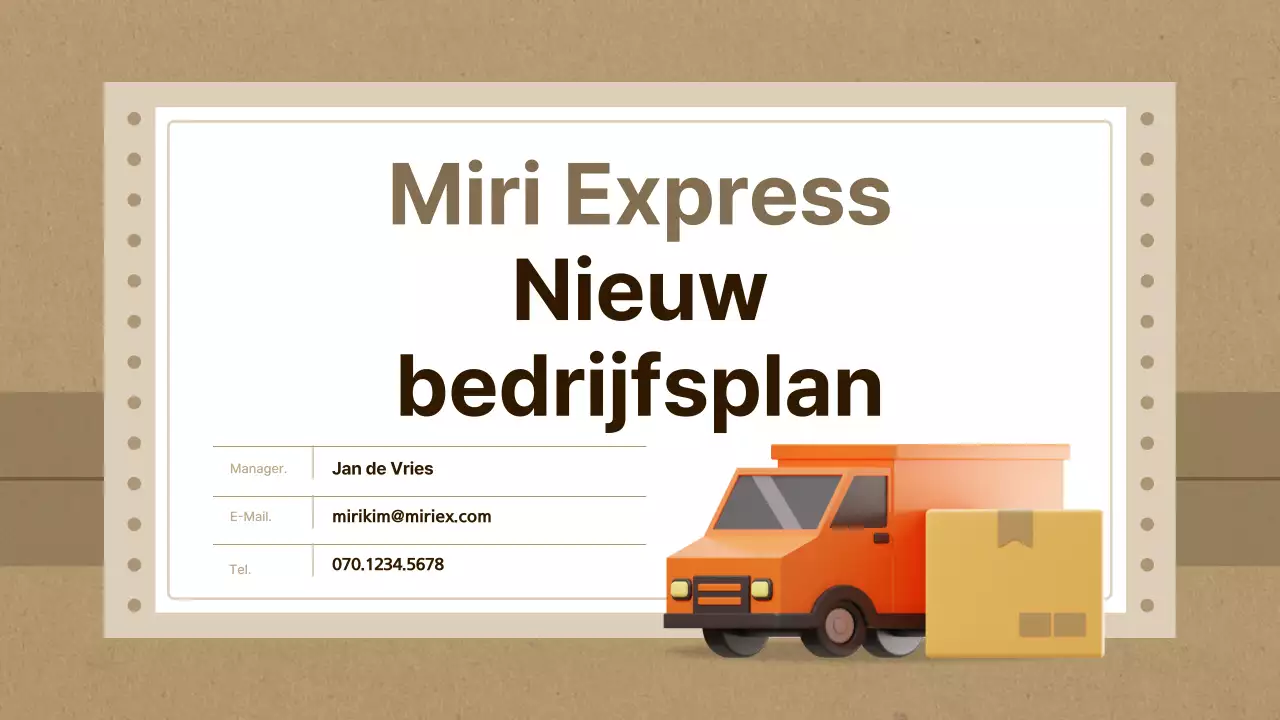 Eenvoudig bedrijfsplan voor koeriersbedrijf in bruin en beige