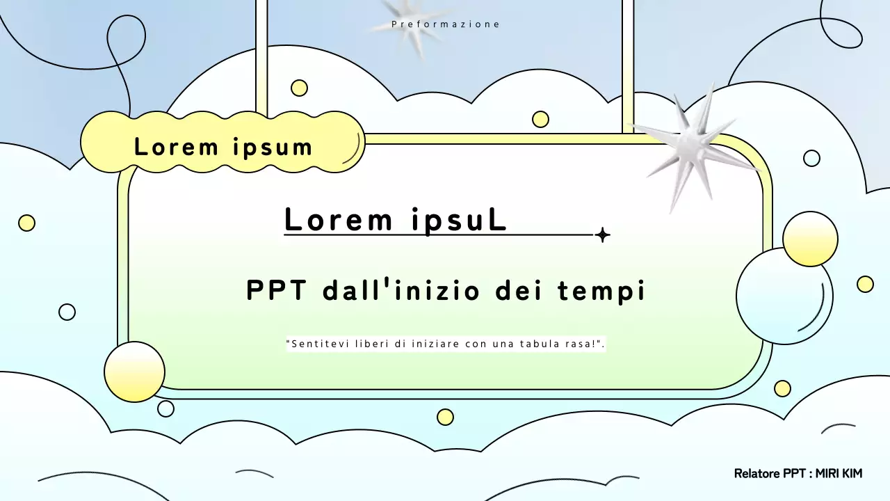 Presentazione di una proposta con sfondo giallo e blu chiaro, in stile kitsch