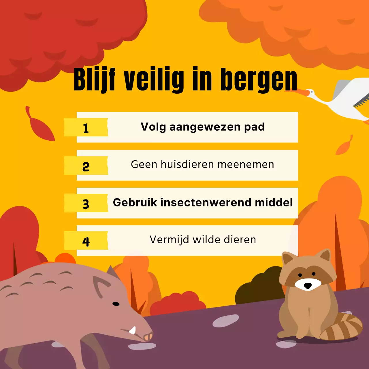 Een gids voor de natuurlijke veiligheid van wilde dieren in oranje en geel