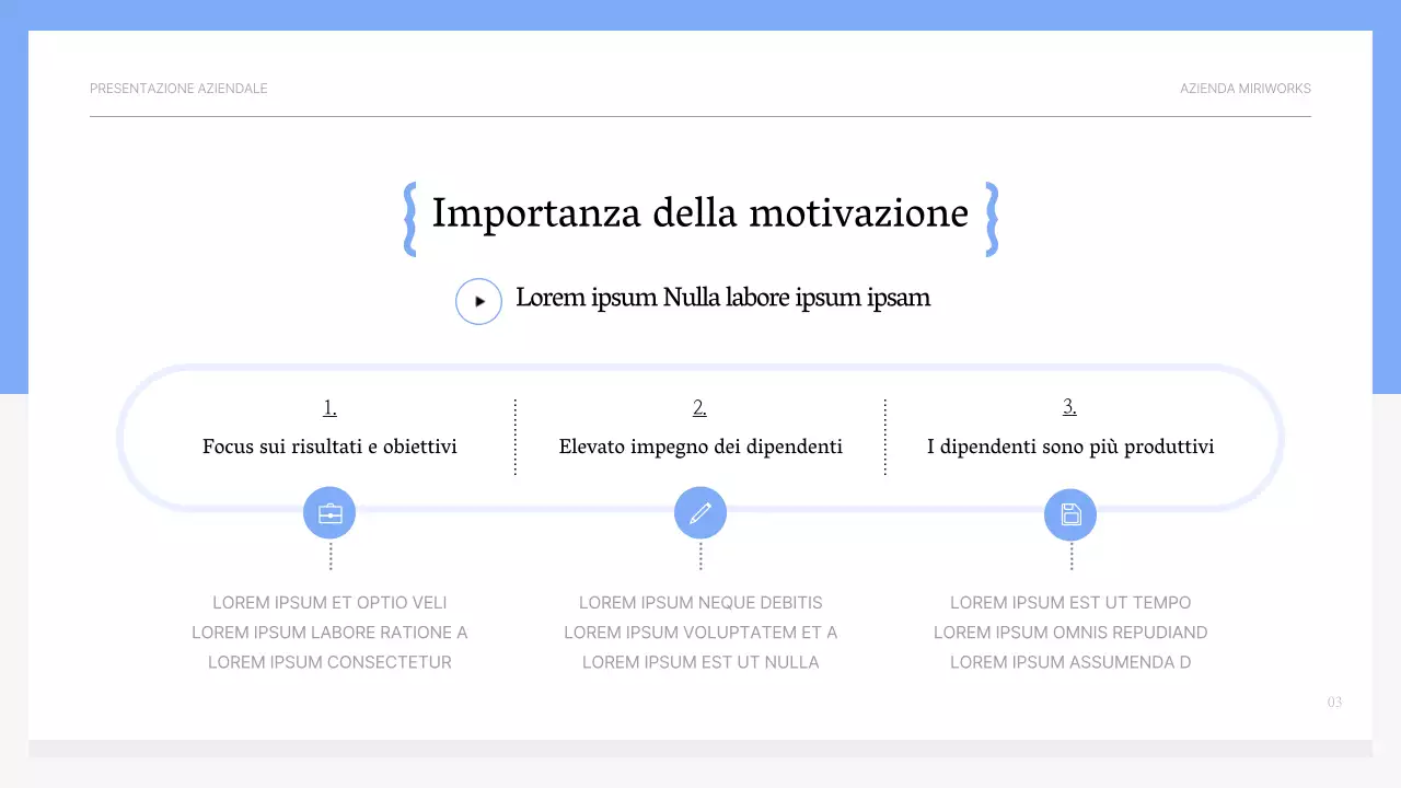 Materiale formativo motivazionale semplice di colore azzurro e grigio