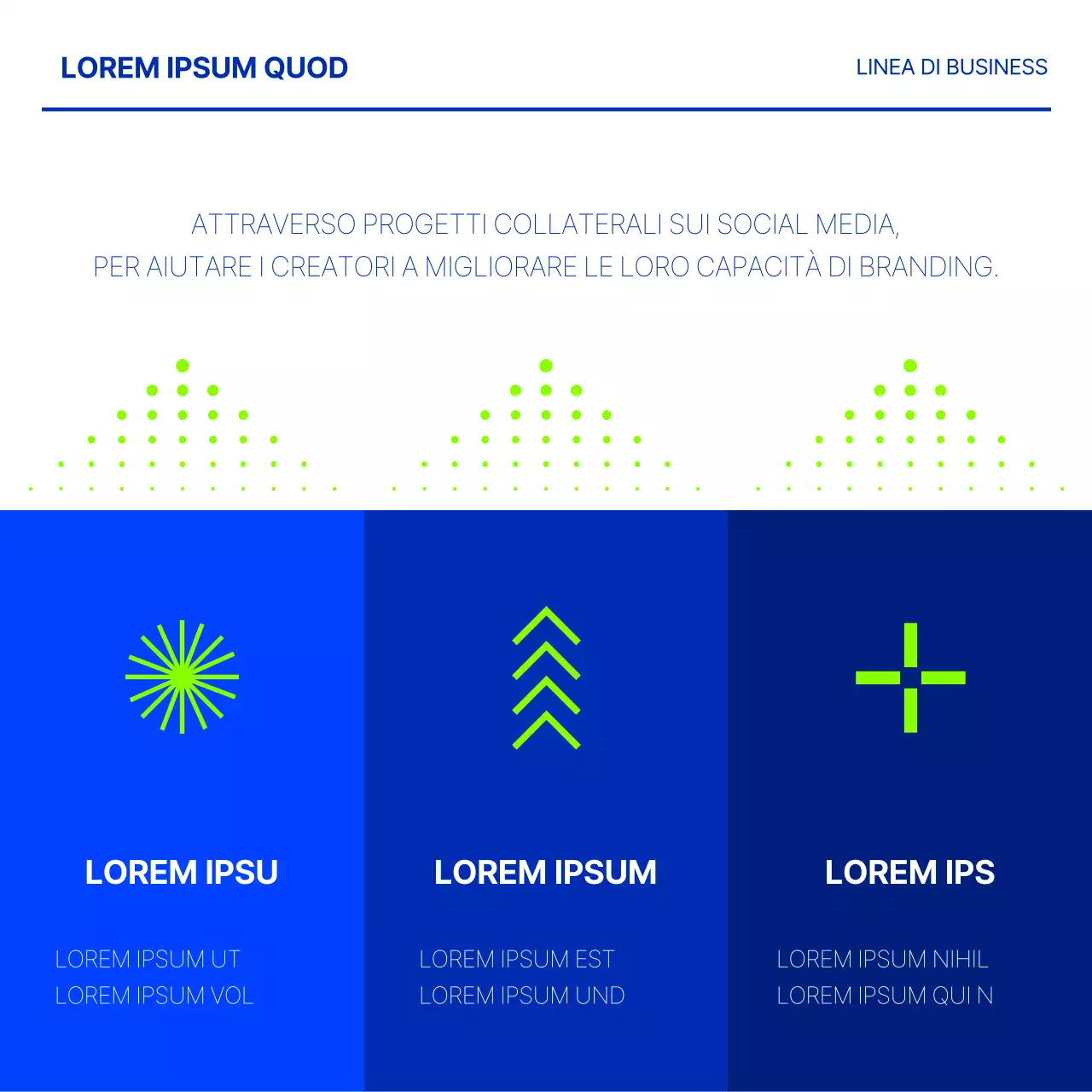 Un annuncio di lavoro minimalista in blu e chartreuse