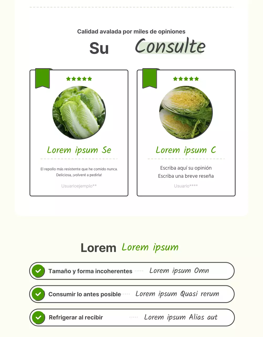 Promover la venta de coles básicas verdes y chartreuse