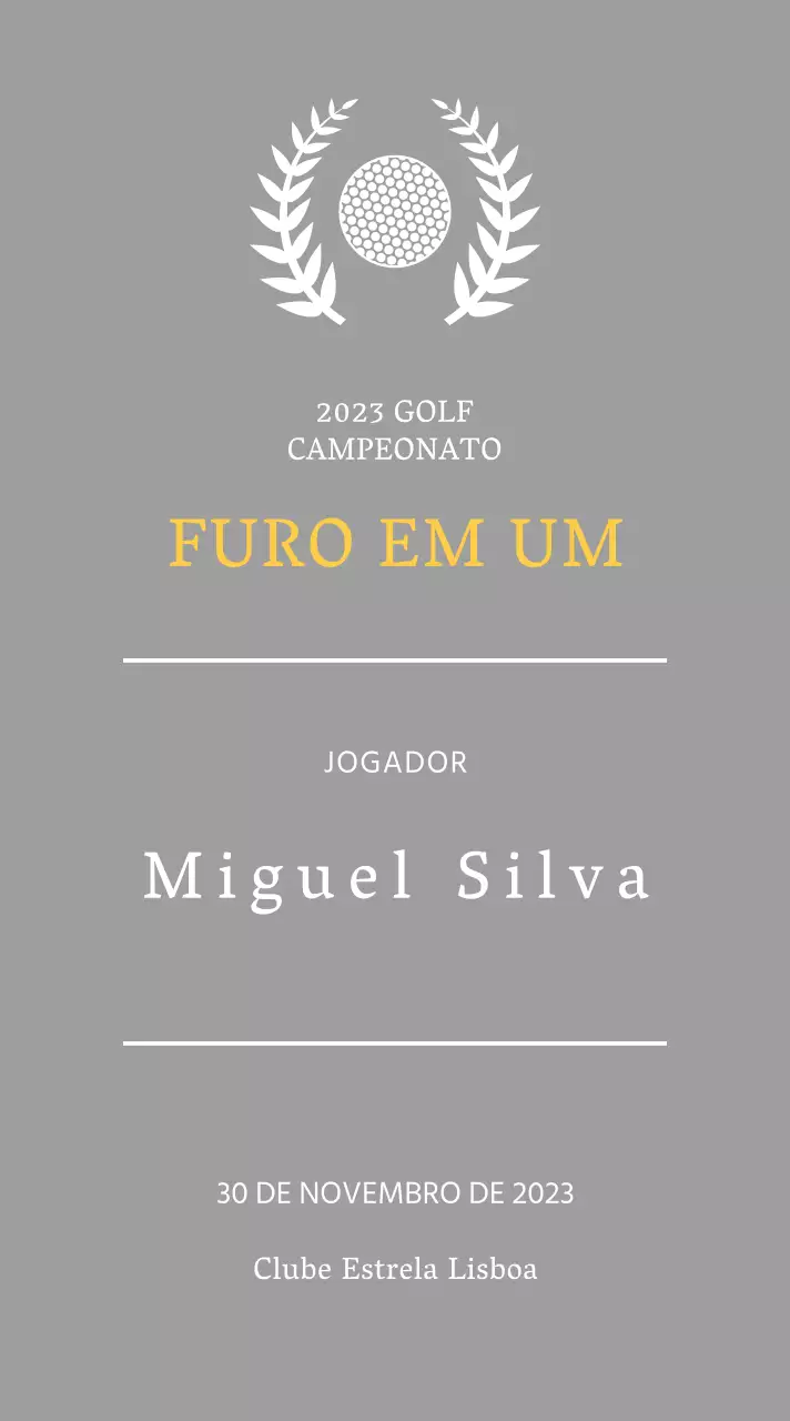 Placa de vencedor de jogador de golfe "hole-in-one" com bola de golfe e ilustração de coroa de louros