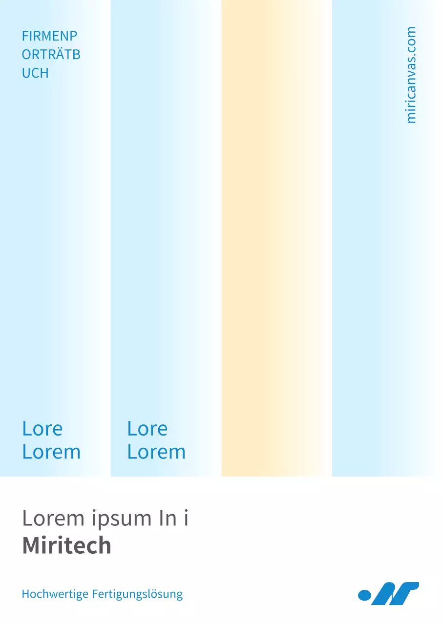 Firmenprofil für ein minimalistisches Produktionsunternehmen in Hellblau und Gelb.