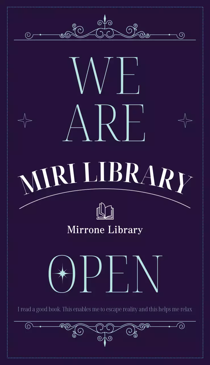 Promosikan perpustakaan Anda dengan tata letak font bahasa Inggris yang berani dan elemen grafis dekoratif melengkung yang penuh warna dan mewah