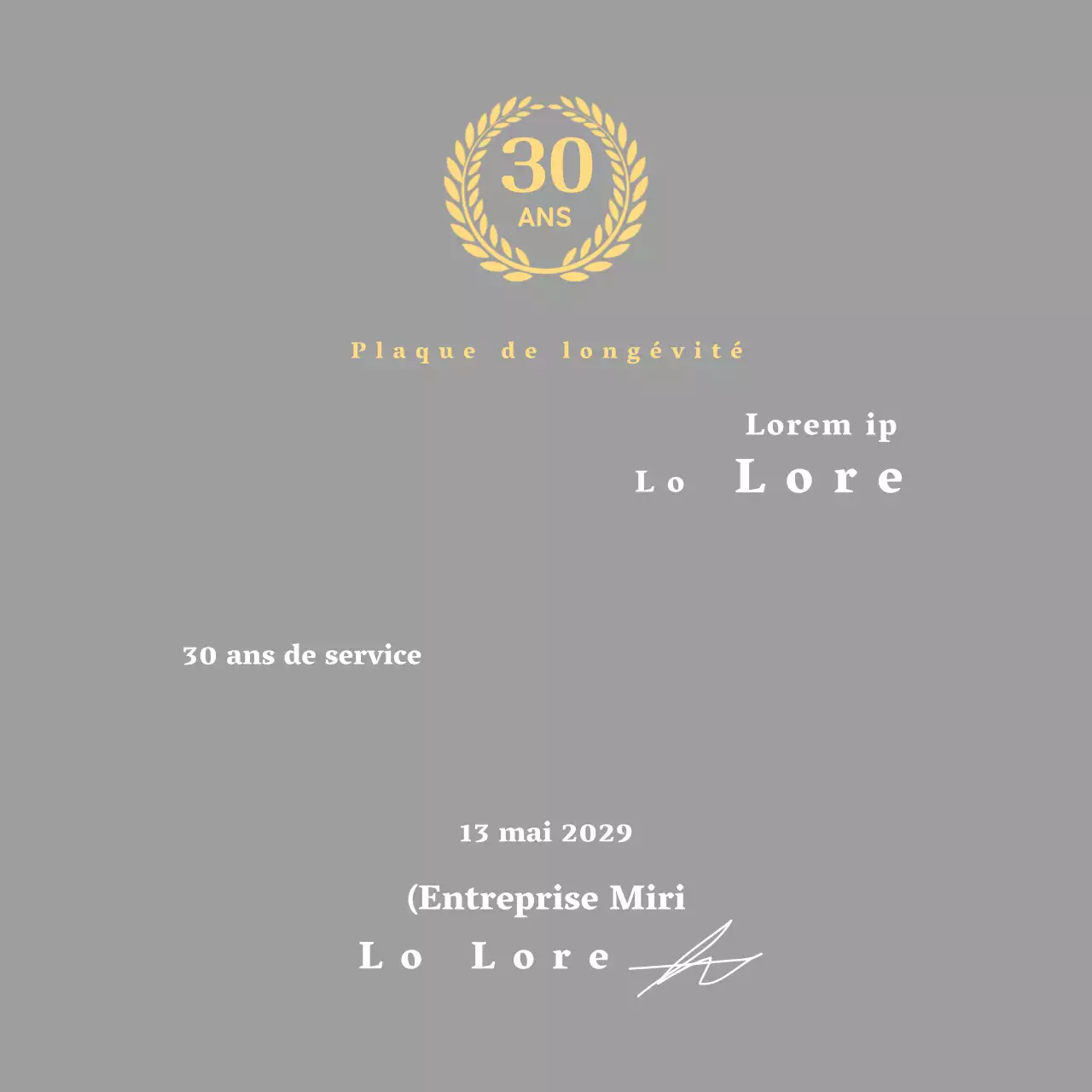 Plaque d'entreprise pour longs états de service avec symbole de laurier