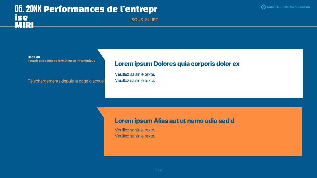 Un simple tableau de bord bleu et orange