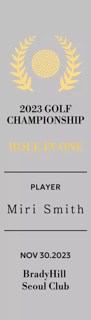 Plakat pemenang pemain golf hole-in-one dengan ilustrasi bola golf dan pohon salam