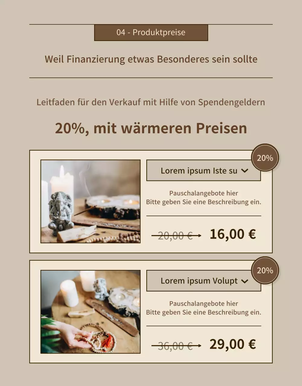 Ein einfaches beige-braunes Fördermittelangebot