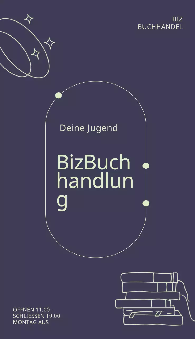 Layout-Schild mit Linienformen und hervorgehobenem Namen der Buchhandlung