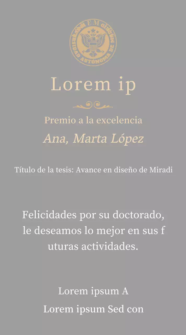 Lujosa placa de titulación con el logotipo de la escuela y adornos dorados