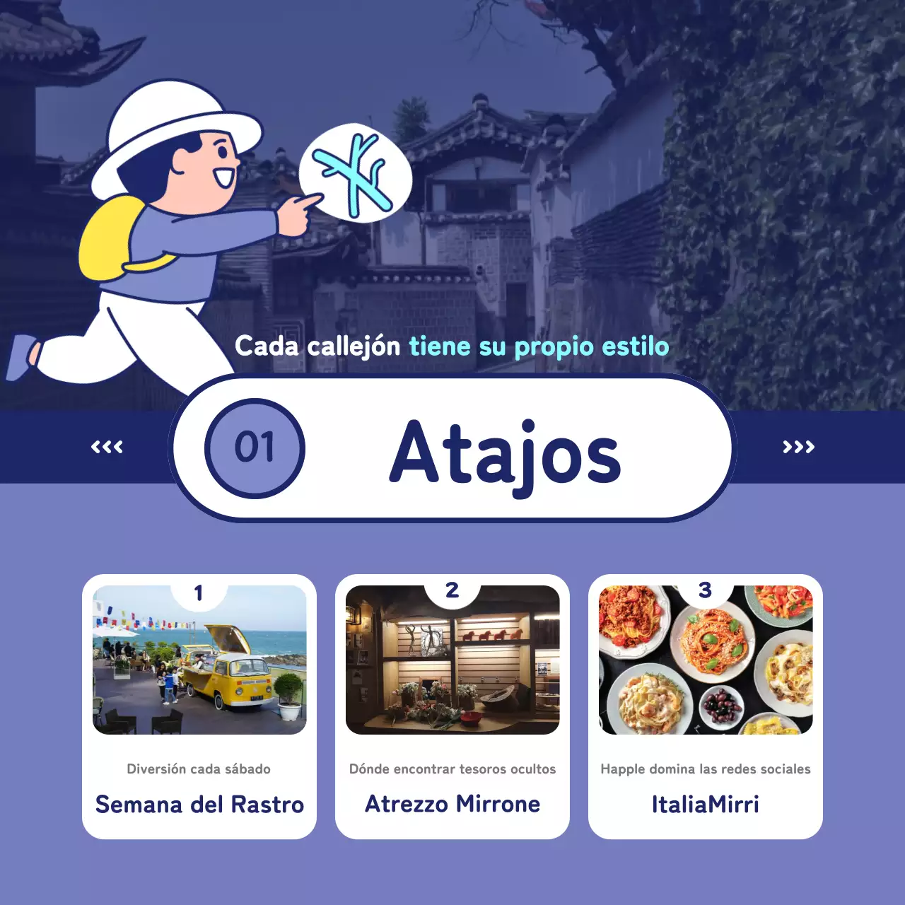 Promocionar los productos turísticos locales en malva y azul marino