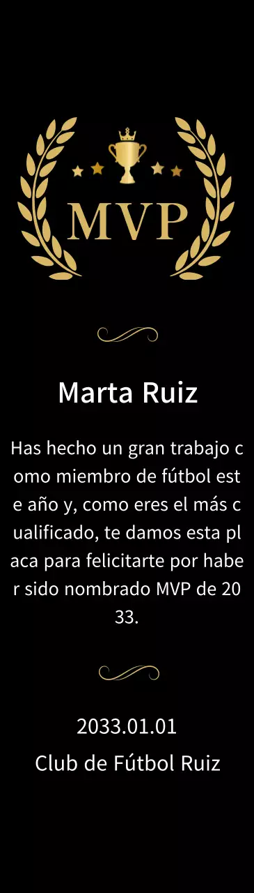 Lujosas placas de campeón con laureles y trofeos dorados