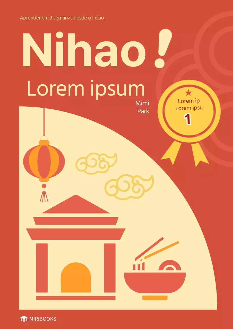 Capa de livro escolar chinês oriental em vermelho e amarelo