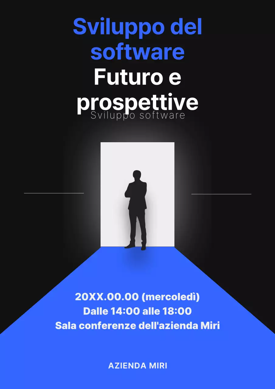 Promuovete una conferenza sullo sviluppo con una porta moderna in blu.