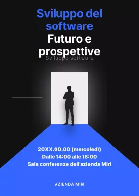 Promuovete una conferenza sullo sviluppo con una porta moderna in blu.