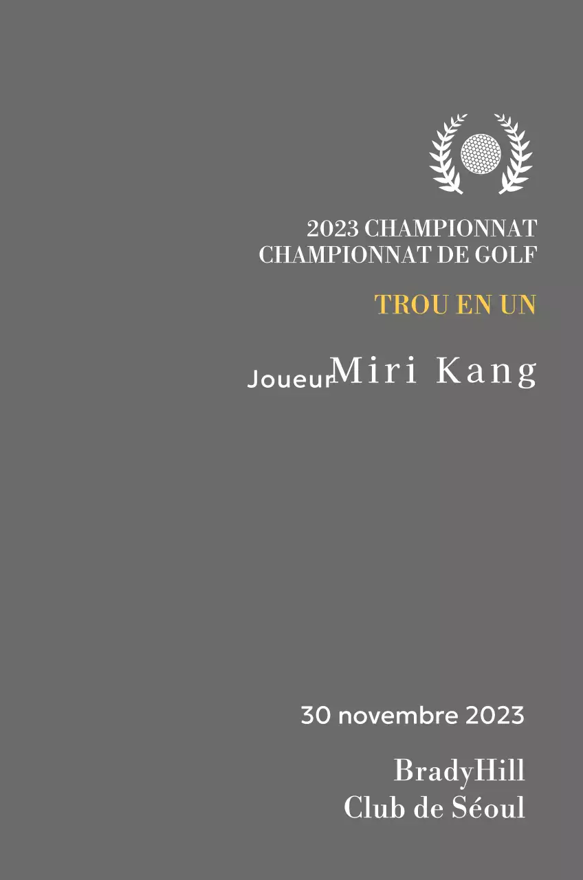 Plaque du gagnant d'un trou d'un coup au golf avec balle de golf et couronne de laurier (illustration)