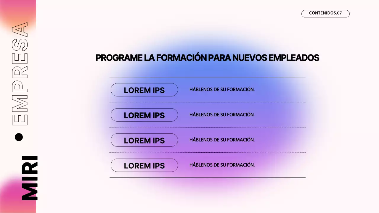Material didáctico para el seminario de nuevos empleados de Pink's Modern Company