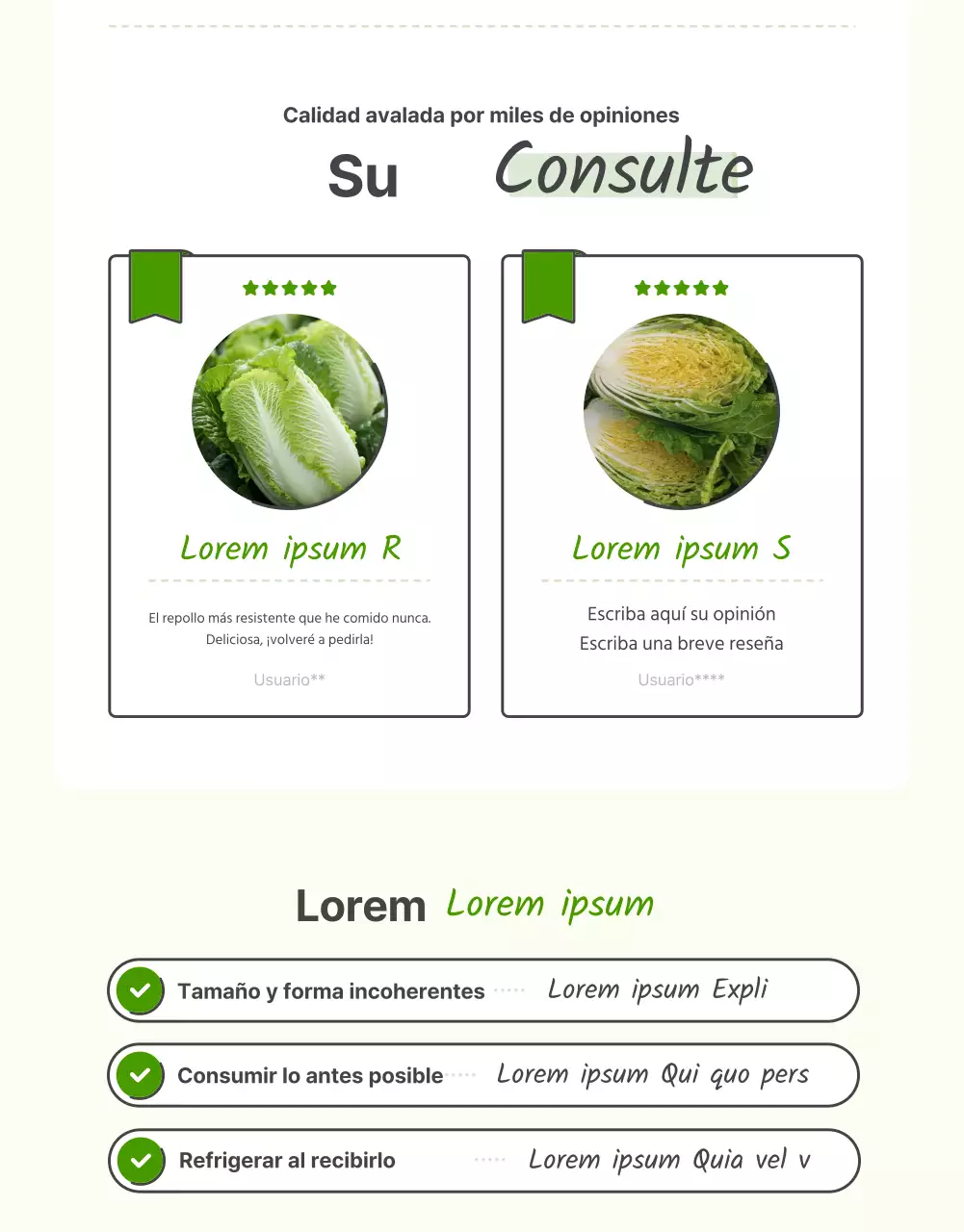 Promover la venta de coles básicas verdes y chartreuse