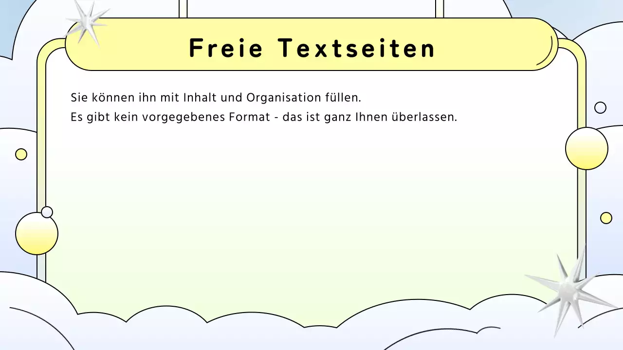 Kitschige Angebotspräsentation mit hellblauem und gelbem Hintergrund